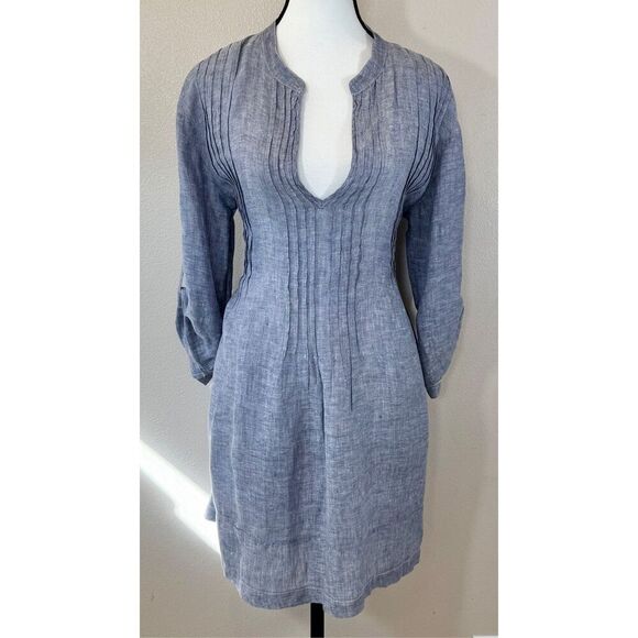 CP Shades Regina 100% Linen Collarless Pleated Bodice Tunic Top Women's Small - Picture 4 of 12